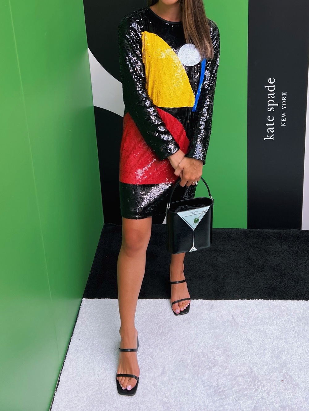 Kate Spade Black Sequin Geometric Cocktail Dress - Multi